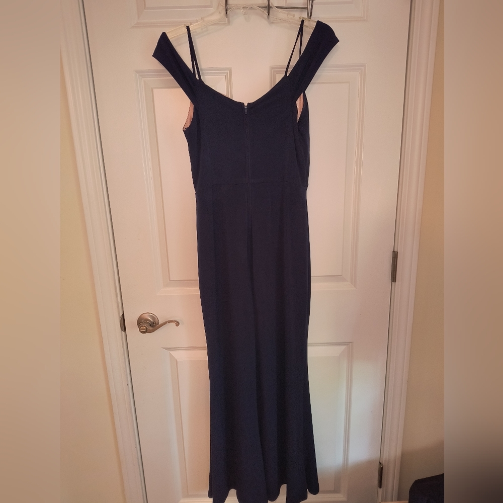 Windsor Off-Shoulder Deep Navy Blue dress with Peach Lining Size 7 - Picture 13 of 16